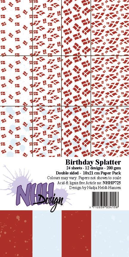 NHH Paper Pack Birthday Splatter Slimcard  2x12 design 10x21cm